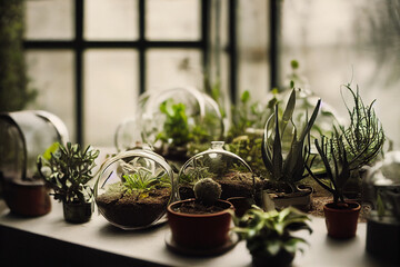 Winter room, Winter terrarium with plants, Window, Cabin | Generative Ai Art