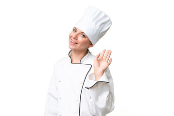 Chef woman over isolated background