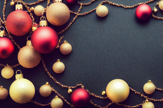Christmas Wallpaper Background with Christmas Ornaments, Copy space for editing, banner design | Generative AI