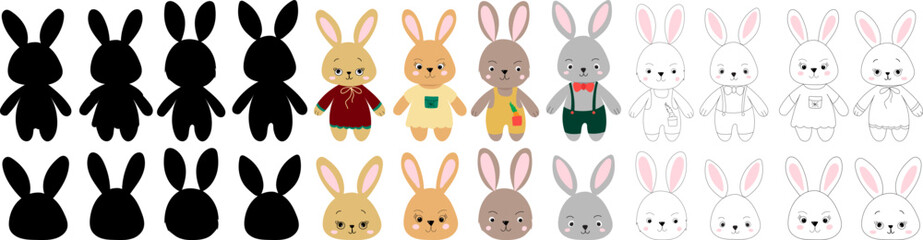 rabbits set in flat style, isolated vector