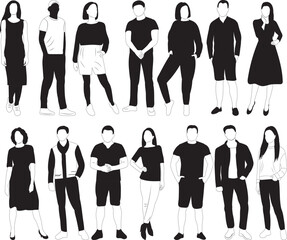 silhouette black and white people set design vector isolated