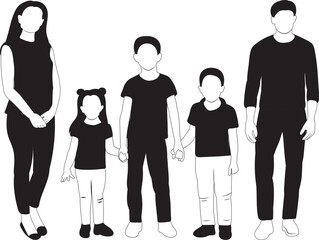 silhouette black and white family design vector isolated