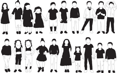 silhouette black and white kids set design vector isolated