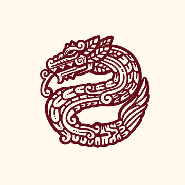 Vector illustration of Quetzalcoatl head for coloring book page