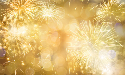 New Year fireworks golden background