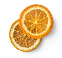 two dry / dried slices of orange, isolated design element for your food, Christmas / holidays or...