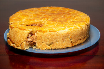 Typic turkey pot pie isolated in selective focus and fine details