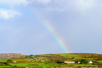 Rainbow over a countryside landscape in Cornwall