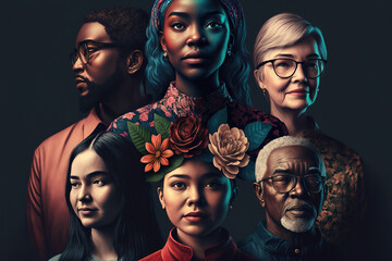 People of different gender, race and age. AI-generated illustration, representing diversity and inclusion.