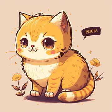 Drawing Of A Cute Orange Cat Saying 