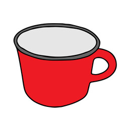 Red hand drawing outline vector illustration of a cup for hot tea or coffee isolated on a white background