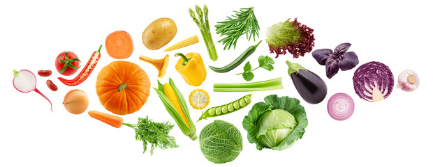Collage of fresh color vegetables, healthy food concept