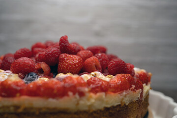 cheesecake with berries, raspberries, strawberries and blueberries