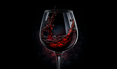 Broken wineglass on black background. Shattered wine glass with red wine. Red vine splash out broken glass. Broken wine glass illustration.