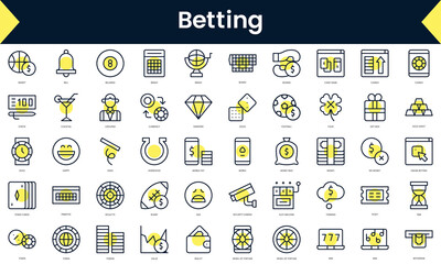 Set of thin line betting Icons. Line art icon with Yellow shadow. Vector illustration