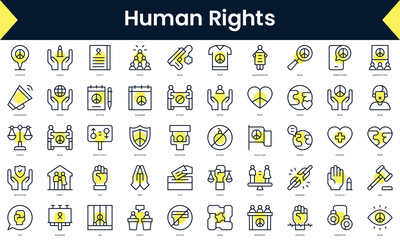 Set of thin line human rights Icons. Line art icon with Yellow shadow. Vector illustration