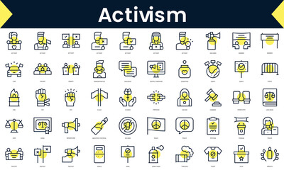 Set of thin line activism Icons. Line art icon with Yellow shadow. Vector illustration