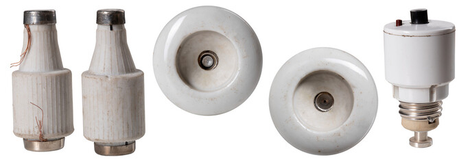 Ceramic fuses used in the household on an isolated background.