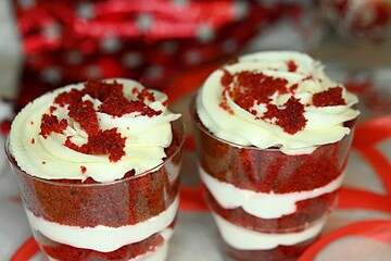 trifle in a cup red velvet cake. holiday dessert. New Year's dessert