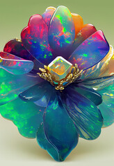 Gemstone flower on light background. Gemstone floral background. Crystal flower. Gem flower illustration.