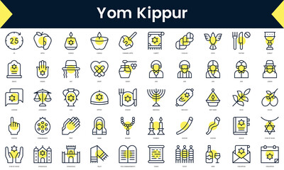 Set of thin line yom kippur Icons. Line art icon with Yellow shadow. Vector illustration