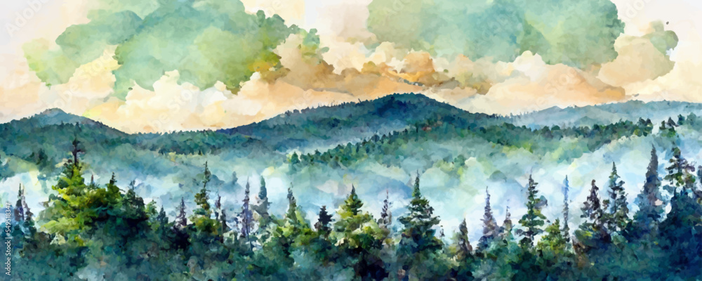 Canvas Prints watercolor painting landscape panorama of pine