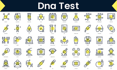 Set of thin line dna test Icons. Line art icon with Yellow shadow. Vector illustration