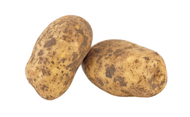 dirty fresh potatoes on a white background