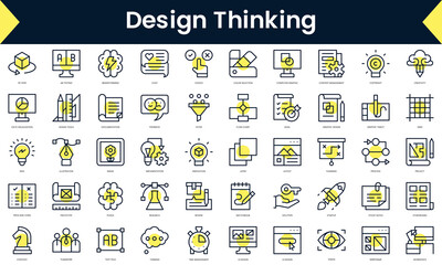 Set of thin line design thinking Icons. Line art icon with Yellow shadow. Vector illustration