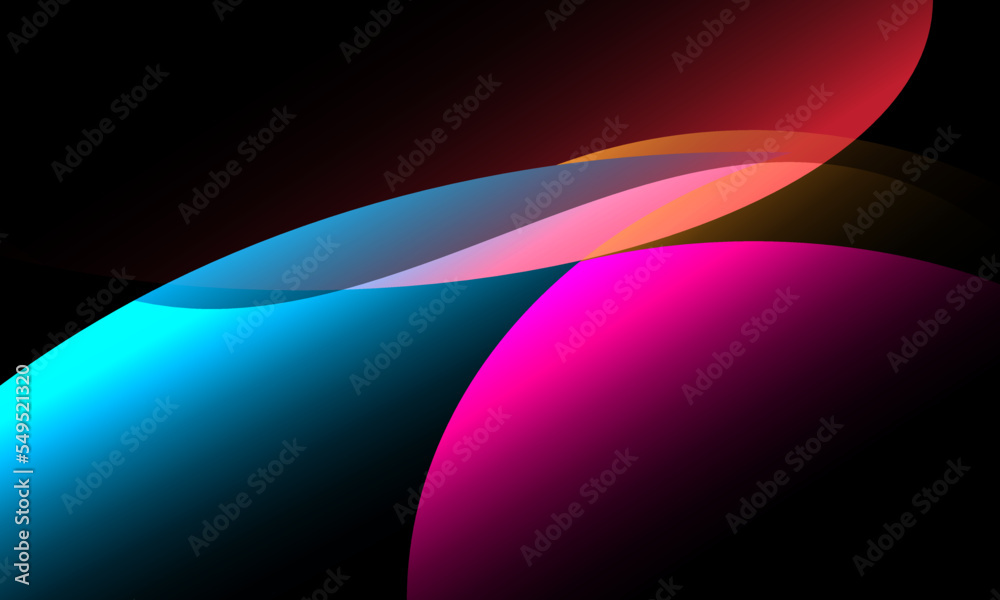 Wall mural vector of abstract colorful geometric curve shapes on black backgrounds.