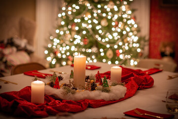 christmas decoration with christmas tree in background