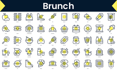 Set of thin line brunch Icons. Line art icon with Yellow shadow. Vector illustration