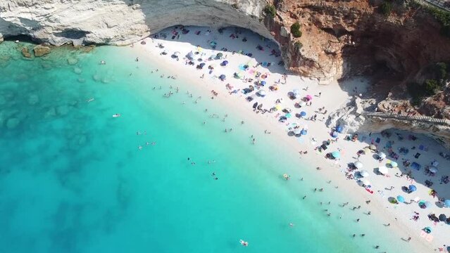 Greek Paradise: aerial view of the famous beach porto katsiki, azure sea at Lefkada