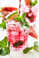 Summer refreshing watermelon cocktail with mint and ice
