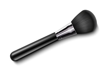 Black Clean Professional Makeup Powder Brush with black handle isolated on white background. 3d realistic vector illustration.