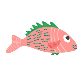 cute cartoon fish. Pink fish illustration