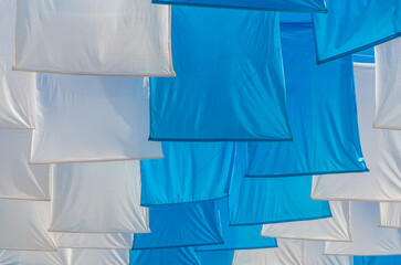Decorative blue and white pieces of cloth