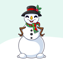 Snowman cartoon having fun in winter