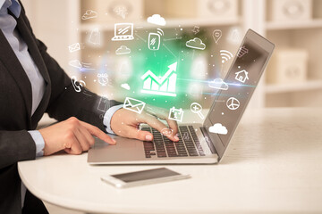 Businessman working on laptop with new business concept