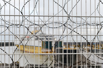 Barbed wire on the border between England and France Transmanchferry