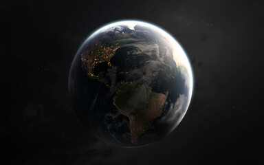 Naklejka na ściany i meble 3D illustration of Earth planet. 5K realistic science fiction art. Elements of image provided by Nasa