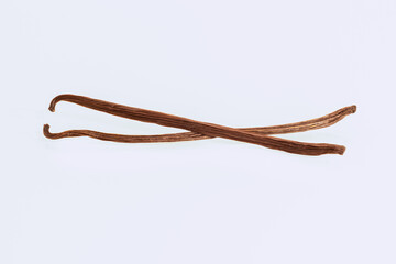 Gousses de vanille sur fond blanc.
