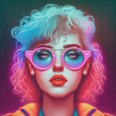 80s and 90s Vibes, Fashion and Style, Vintage and Retro Girl illustartion, granular texture