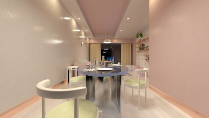 夜景が見えるリビングルーム