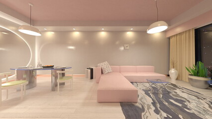 夜景が見えるリビングルーム