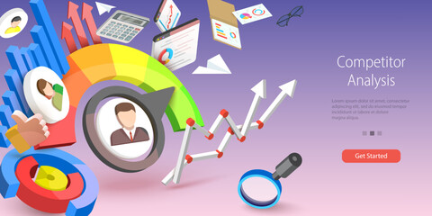 3D Vector Conceptual Illustration of Competitor Analysis, Business Strategy and Financial Planning