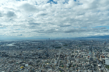 Obraz premium あべのハルカスから見る2022年の大阪の展望風景