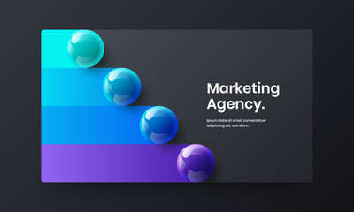 Clean 3D spheres flyer layout. Colorful annual report design vector template.