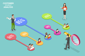 3D Isometric Flat Vector Conceptual Illustration of Customer Segment Analysis, Marketing Research