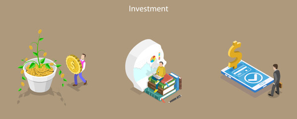 3D Isometric Flat Vector Conceptual Illustration of Financial Planing or Investment, Accounting and Budgeting